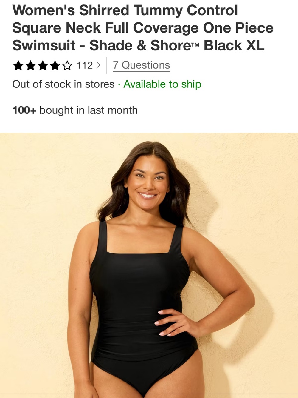 Shade & Shore Women's Black one piece tummy control swimsuit